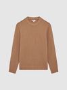 Reiss Camel Cole Ribbed Crew Neck Jumper