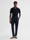 Reiss Navy Thom Adjustable Tapered Trousers with Turn-Ups