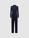Reiss Navy Lara Fitted Jumpsuit