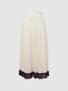Reiss White Osti Pleated Midi Skirt