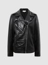 Reiss Black Sutton Oversized Leather Biker Jacket