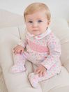 JoJo Maman Bébé Pink Ditsy Smocked Cotton Baby Sleepsuit