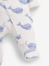 JoJo Maman Bébé Blue Whale Print Zip Cotton Baby Sleepsuit