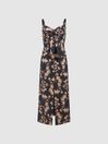 Reiss Black/Blush Aleen Floral Print Linen Midi Dress