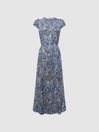 Reiss Blue Livia Petite Printed Cut Out Back Midi Dress