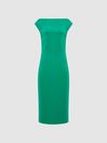 Reiss Green Zaria Off-Shoulder Bodycon Midi Dress