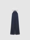 Reiss Navy/White Sian Linen Colour Block Midi Dress