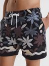 Reiss Black Multi Arizona Floral Print Drawstring Swim Shorts