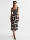 Reiss Black/Blush Aleen Petite Floral Print Linen Midi Dress
