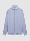 Reiss Soft Blue Ruban Linen Button-Through Shirt