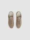 Reiss Taupe Finley Knit Knit Leather Low Top Trainers