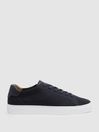 Reiss Navy Finley Knit Knit Leather Low Top Trainers