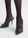 Reiss Black Delilah Mid Heel Leather Sling Back Court Shoes