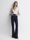 Reiss Navy Dylan Petite Flared High Rise Trousers