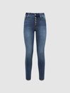 Reiss Indigo Good American Exposed Button Skinny Jeans