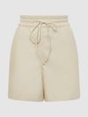 Reiss Off White Good American Faux Leather Drawstring Shorts