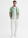 Reiss Green/Ivory Vanpelt Printed Cuban Collar Short Sleeve Shirt