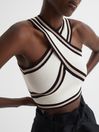 Reiss Ivory Darla Knitted Halter Neck Colourblock Crop Top