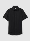 Reiss Black Holiday Slim Fit Linen Button-Through Shirt