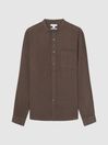Reiss Chocolate Ocean Linen Grandad Collar Shirt