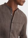 Reiss Chocolate Ocean Linen Grandad Collar Shirt