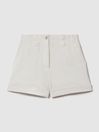 Reiss White Demi Linen High Rise Garment Dyed Shorts