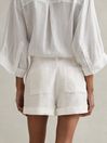 Reiss White Demi Linen High Rise Garment Dyed Shorts