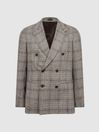 Reiss Brown Alfredo Slim Fit Double Breasted Prince Of Wales Check Blazer