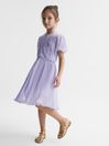 Reiss Lilac Coreen Junior Lace Embroidered Pleated Dress