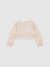 Reiss Pink Nella Junior Long Sleeve Lace Cropped Top