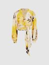 Reiss Yellow Odette Floral Print Cropped Blouse