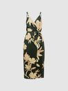 Reiss Khaki Alice Petite Fitted Floral Print Midi Dress
