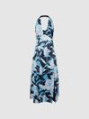 Reiss Navy/Blue Kaia Linen Halter Neck Midi Dress