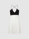 Reiss Black/White Trina Colourblock Strappy Mini Dress