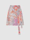 Reiss Coral/White Elle Floral Print High Rise Mini Skirt