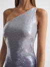 Halston Cold Shoulder Ombre Sequin Maxi Gown