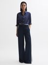 Reiss Navy Lina High Rise Wide Leg Trousers