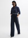 Reiss Navy Lina Petite High Rise Wide Leg Trousers