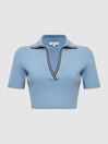 Reiss Blue Brooke Cropped Polo Shirt Co-Ord