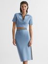 Reiss Blue Brooke Cropped Polo Shirt Co-Ord