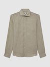 Reiss Stone Melange Ruban Linen Button-Through Shirt
