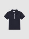 Reiss Navy Creed Senior Textured Half-Zip Polo Shirt