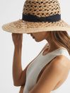Reiss Neutral Eloise Crochet Raffia Wide Brim Hat