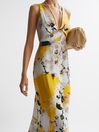 Reiss Yellow Kasia Petite Fitted Floral Print Midi Dress
