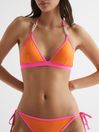 Reiss Orange/Pink Rutha Colourblock Side Tie Bikini Bottoms
