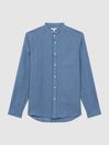 Reiss Airforce Blue Ocean Linen Grandad Collar Shirt