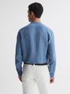 Reiss Airforce Blue Ocean Linen Grandad Collar Shirt