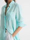 Reiss Aqua Campbell Linen Long Sleeve Shirt