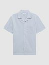 Reiss Blue/White Saka Cuban Collar Striped Short Sleeve Shirt