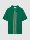Reiss Green Castleton Zip Front Striped Polo Shirt